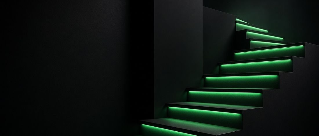 Lit steps rising, representing the stages of a web design quote
