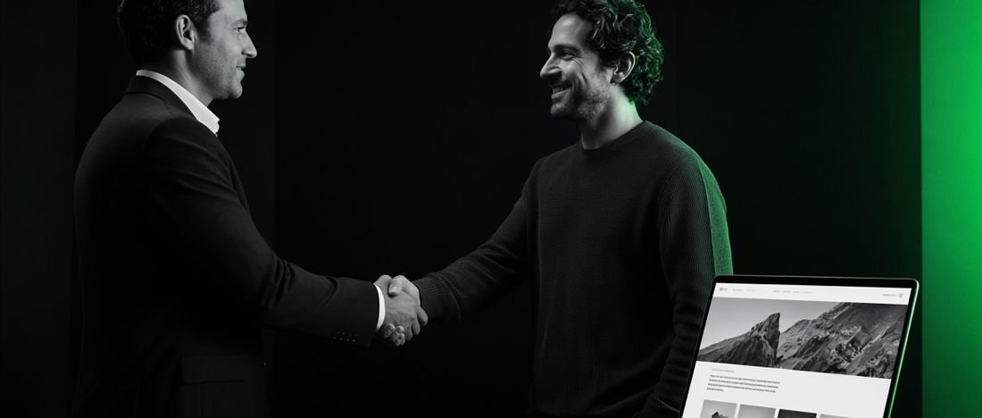 A client and web designer shaking hands over an agreed project