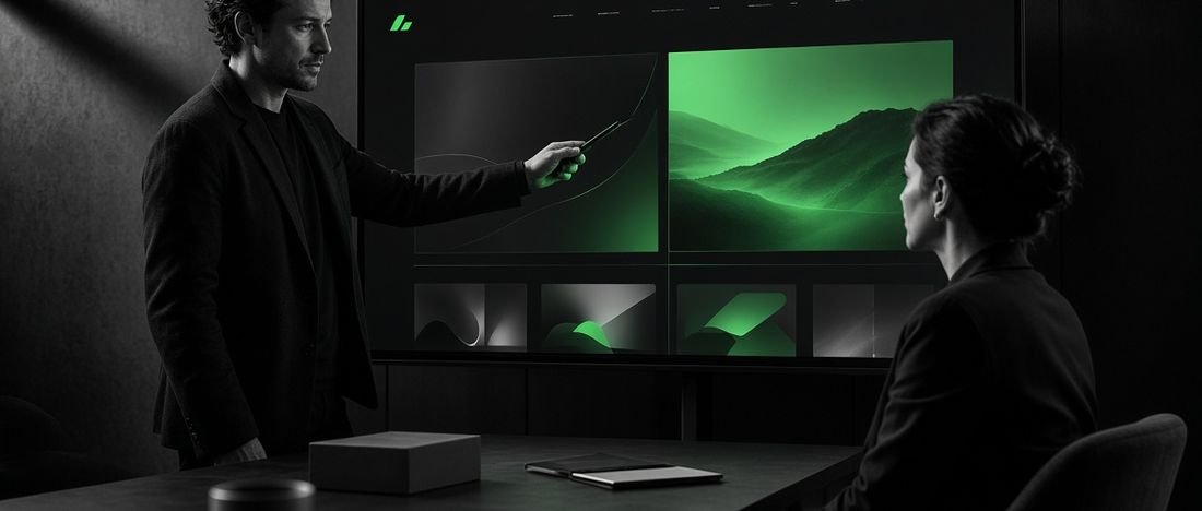 A client and web designer discussing a project on screen