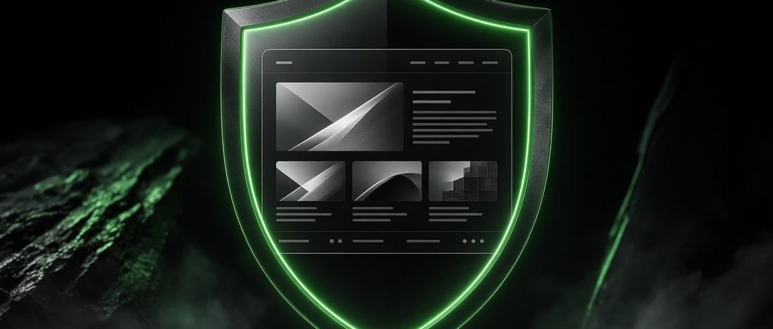 A shield around a website, representing a vetted web designer