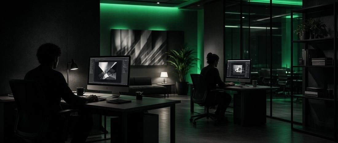 A web design agency team working together in an office