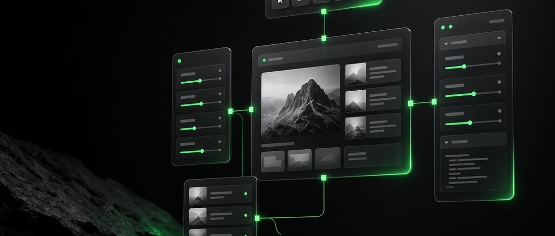 Interface panels showing how a web design project is scoped