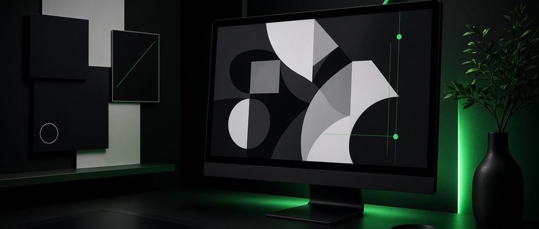 A web designer's workspace with layout and shape tools on screen
