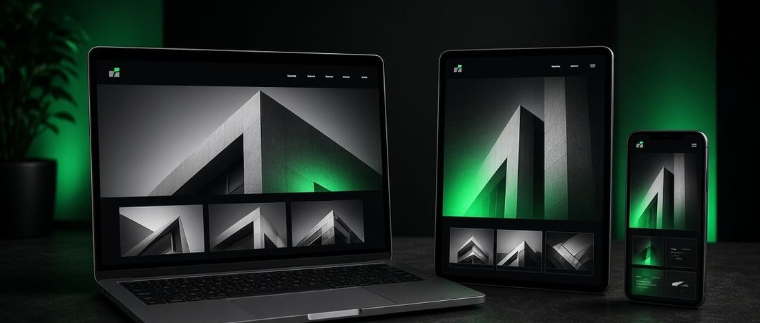 A website design shown across laptop, tablet and phone