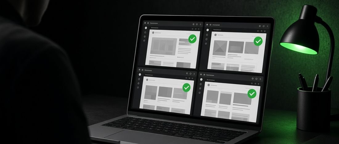 A laptop showing completed checks before a website launch