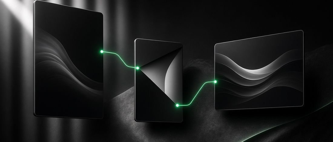 Screens connected in sequence, representing a website redesign