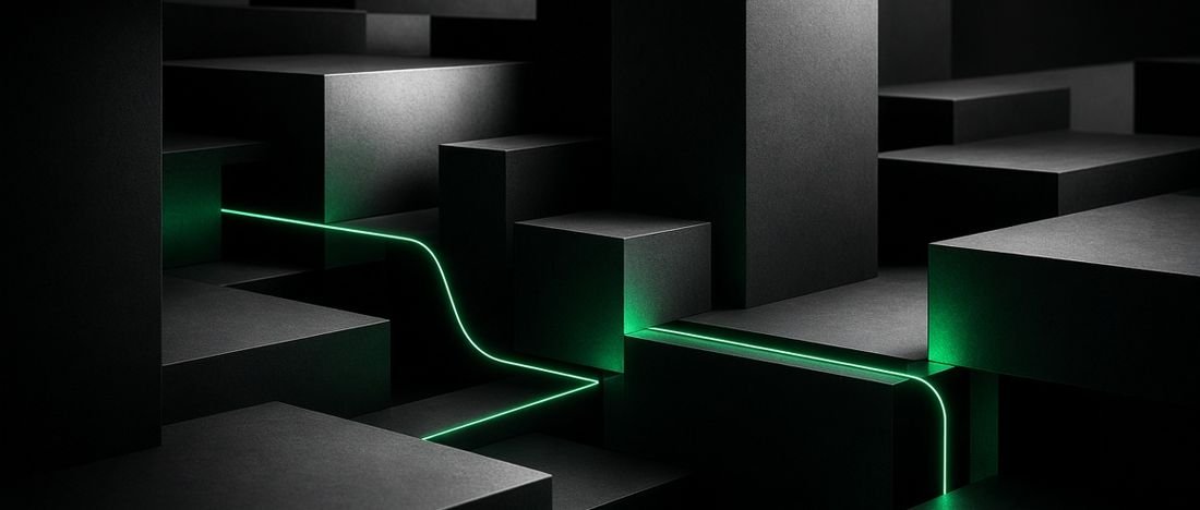 Paths through blocks, representing routes to hire a web designer